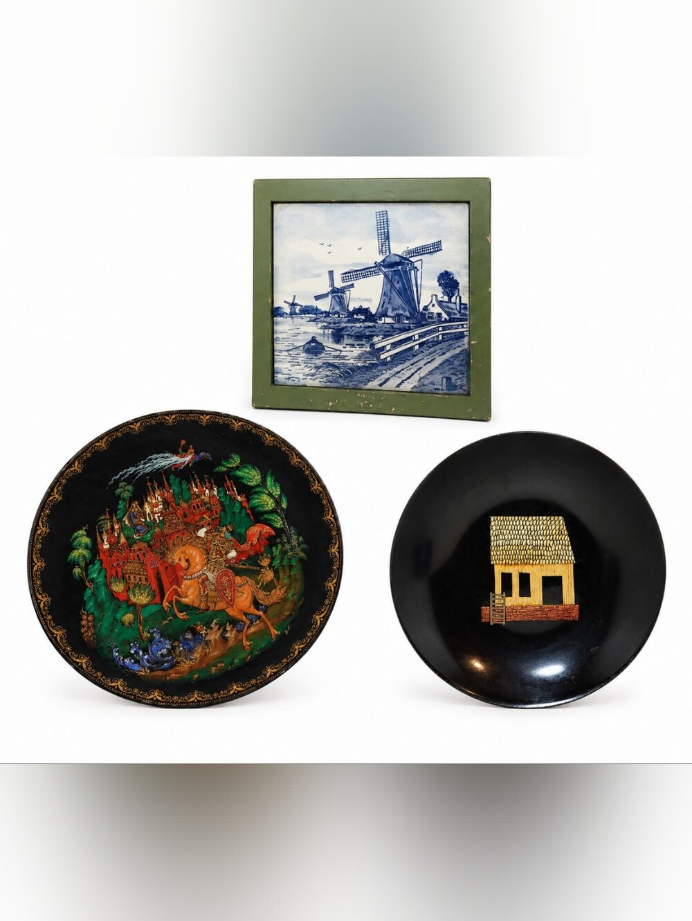 Vintage Estate Decor Lot Couroc Wharf Bowl Delft Holland Tile 1988 Russian Plate